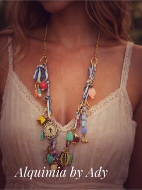SUMMER + Multicolor turquoise Charm Necklace with Gold Accents